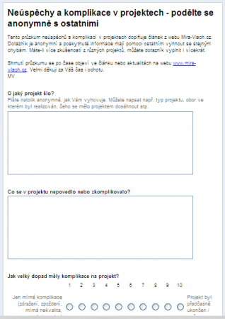 Nhled dotaznku pro zasln zkuenost s problmovm projektem